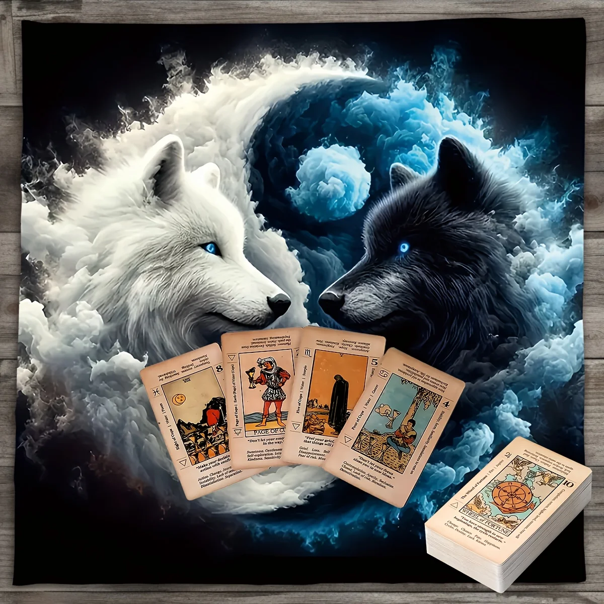 Yin Yang Twin Wolves Tarot Tablecloth Astrology Oracle Game Mat Divination Witchcraft Home Decor Themed Decor