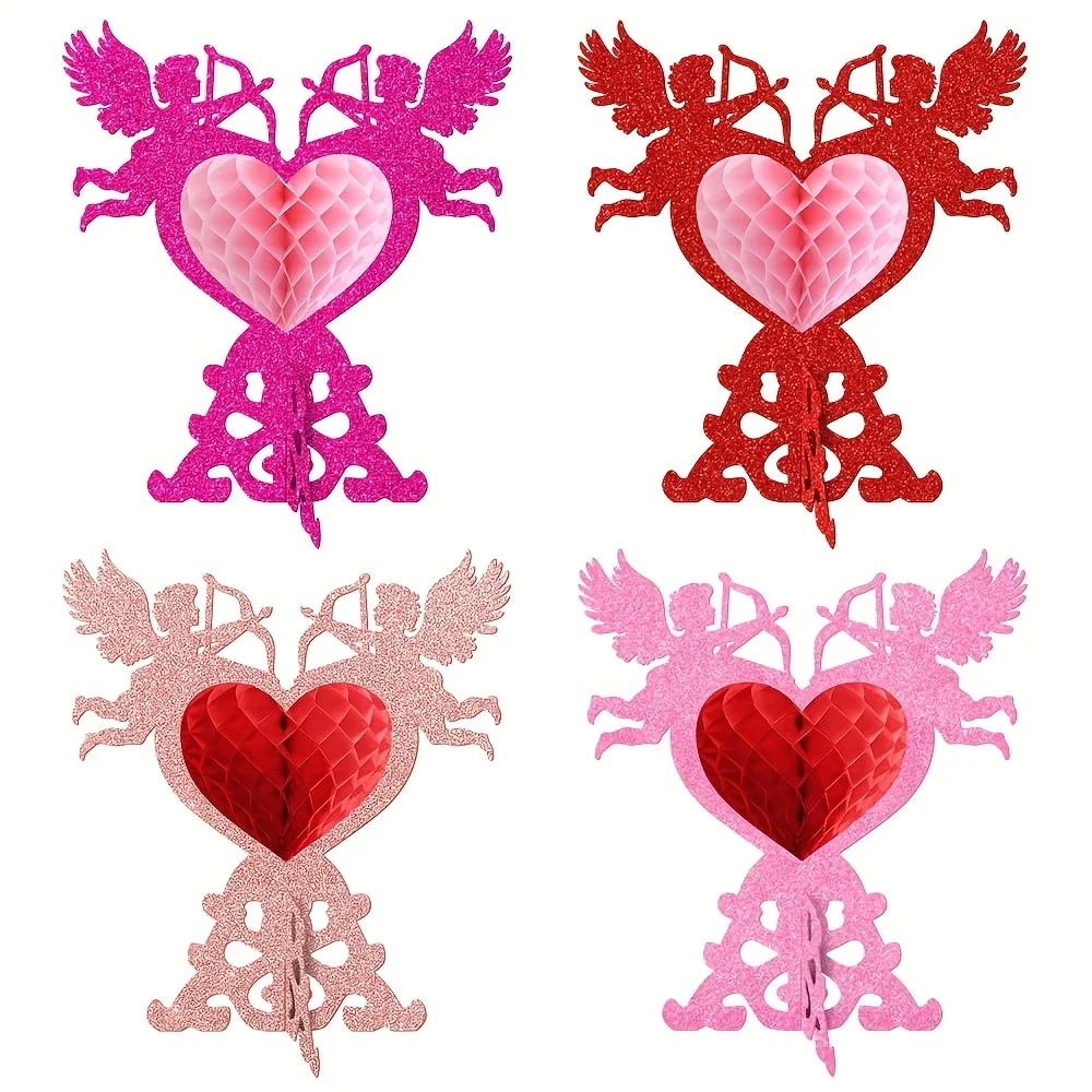 4 teile/satz Valentinstag Waben Tisch Dekor Hochzeitstag Amor Skulptur Romantische Party Herzstück Desktop Ornament