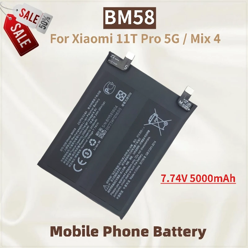 

Phone Battery 7.74V 5000mAh BM58 for Xiaomi 11T Pro 5G and Mix 4 Replacement Battery Brand New High Quality