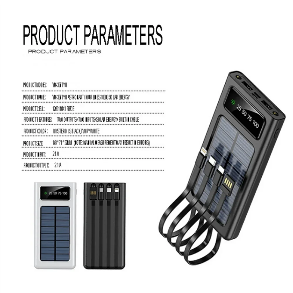 Solarstrom-Ladeband 4-Draht tragbares externes Ladegerät für Xiaomi Samsung iPhone 11 12 13 14 Pro weiße Ladebank