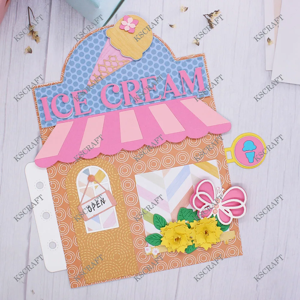 KSCRAFT Ice Cream Parlor Mini Album Metal Cutting Dies Stencils for DIY Scrapbooking Decorative Embossing DIY Paper Cards