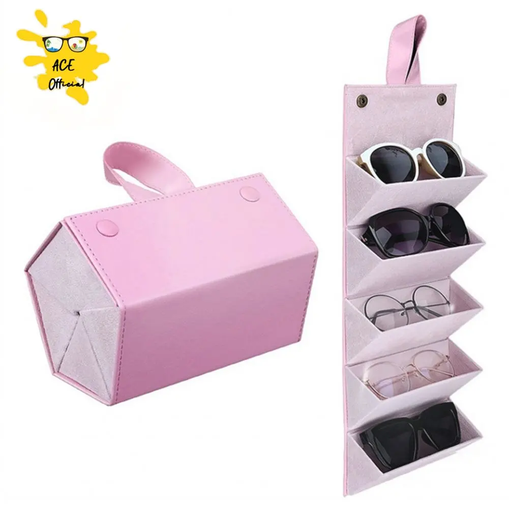 

Glasses Case Multi-Purpose Hanging Strap 5 Slots Foldable Glasses Case Buckle Design Glasses Storage Box for Daily Use