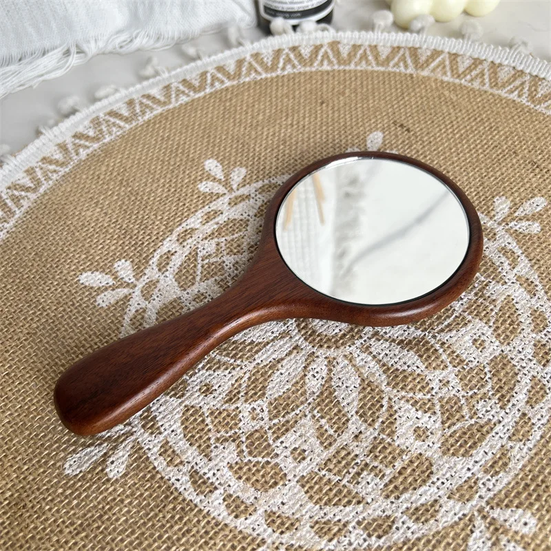 샌달우드 휴대용 화장 거울, 레트로 휴대용 원형 거울, 여행용 터치업 거울, 소녀들을 위한 선물