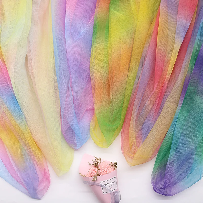 150cm Rainbow Printed Tulle Fabric DIY Sewing Shower Summer Colorful Tutu Skirt Princess Dress Wedding Party Decorative Supplies