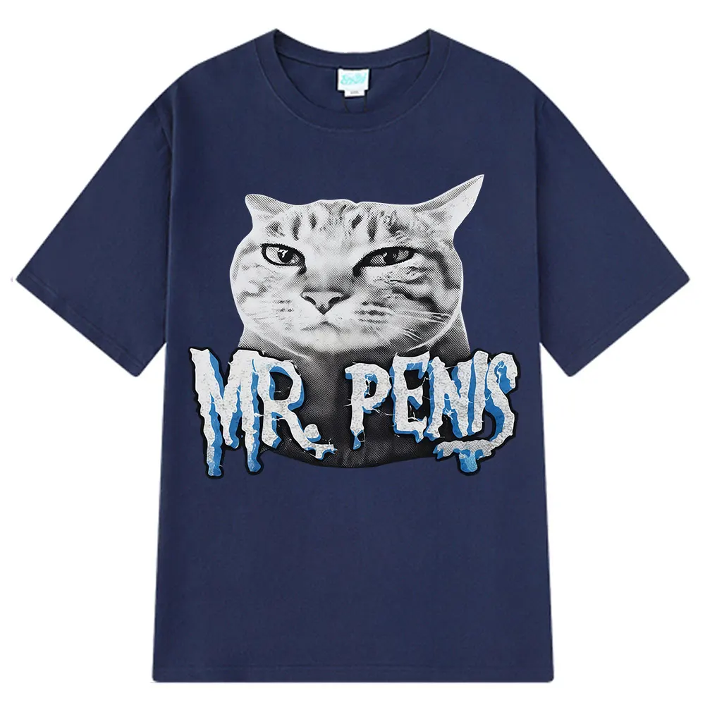 Funny Grayscale Cat Graphic T Shirt Drip Ice Letter Print Humor Streetwear Short Sleeve Men Women Trendy Animal Lover Daily Tops