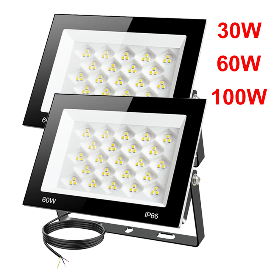 

2 шт. 100 Вт 60 Вт 30 Вт Светодиодный прожектор AC220V SMD 3030, уличный водонепроницаемый ландшафтный светильник, 6500K, холодный белый свет