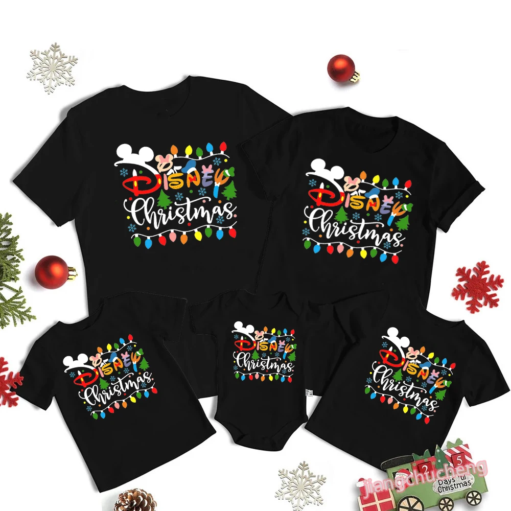 Nieuwe Disney Kerst T-Shirts Katoen Bijpassende Vader Moeder Kids T-Shirt Baby Romper Grappig Disney Xmas Party Shirt Familie Look Outfits