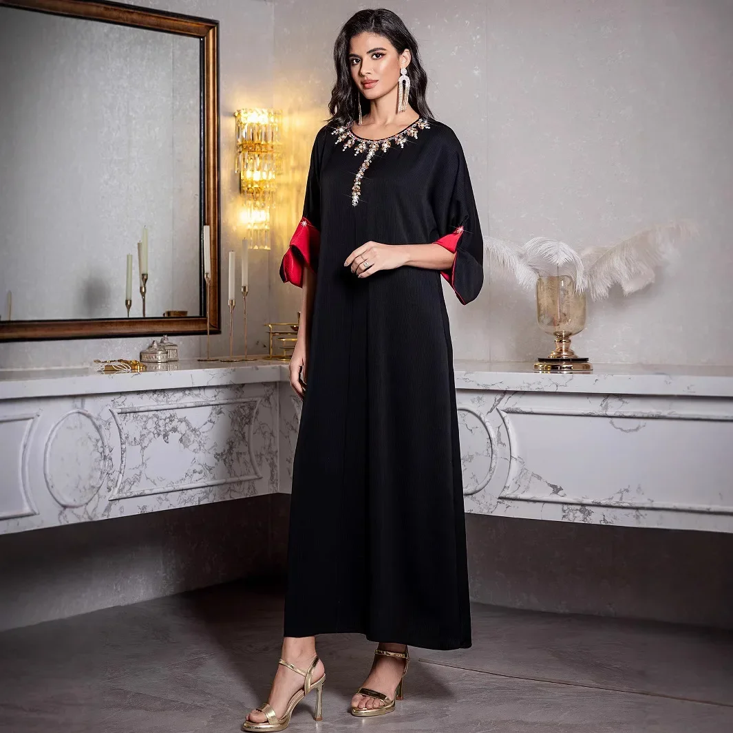 

Muslim Women Diamonds Maxi Dress Dubai Abaya Turkey Kaftan Eid Djellaba Islam Clothing Caftan Marocain Femme Robe Morocco Gown