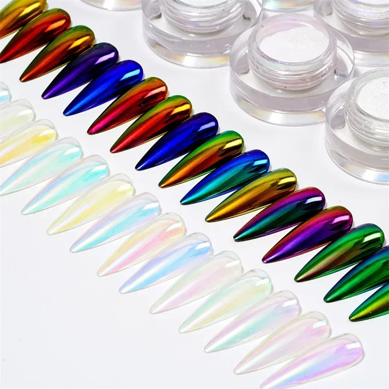 FSIXCL 1 Jar 0.3g Aurora Chrome Powder Rubbing Pigment Dust Mirror Effect for Nail Art Decoration Salon Design WT Series