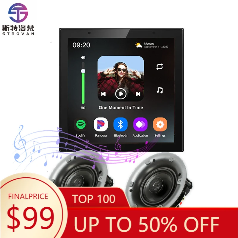 

ZXHK 4 Inch Wifi Background Music Host Google Play Control Panel IPS Touch Screen Android11 Music Player Wall Mounted Amplifier