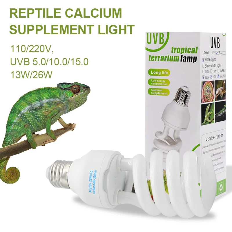 Lámpara UVB para reptiles, luz de terrario ahorradora de energía de 13W, lámpara de calefacción UVA, foco, lámpara de suplemento de calcio para tortuga, lagarto, serpiente
