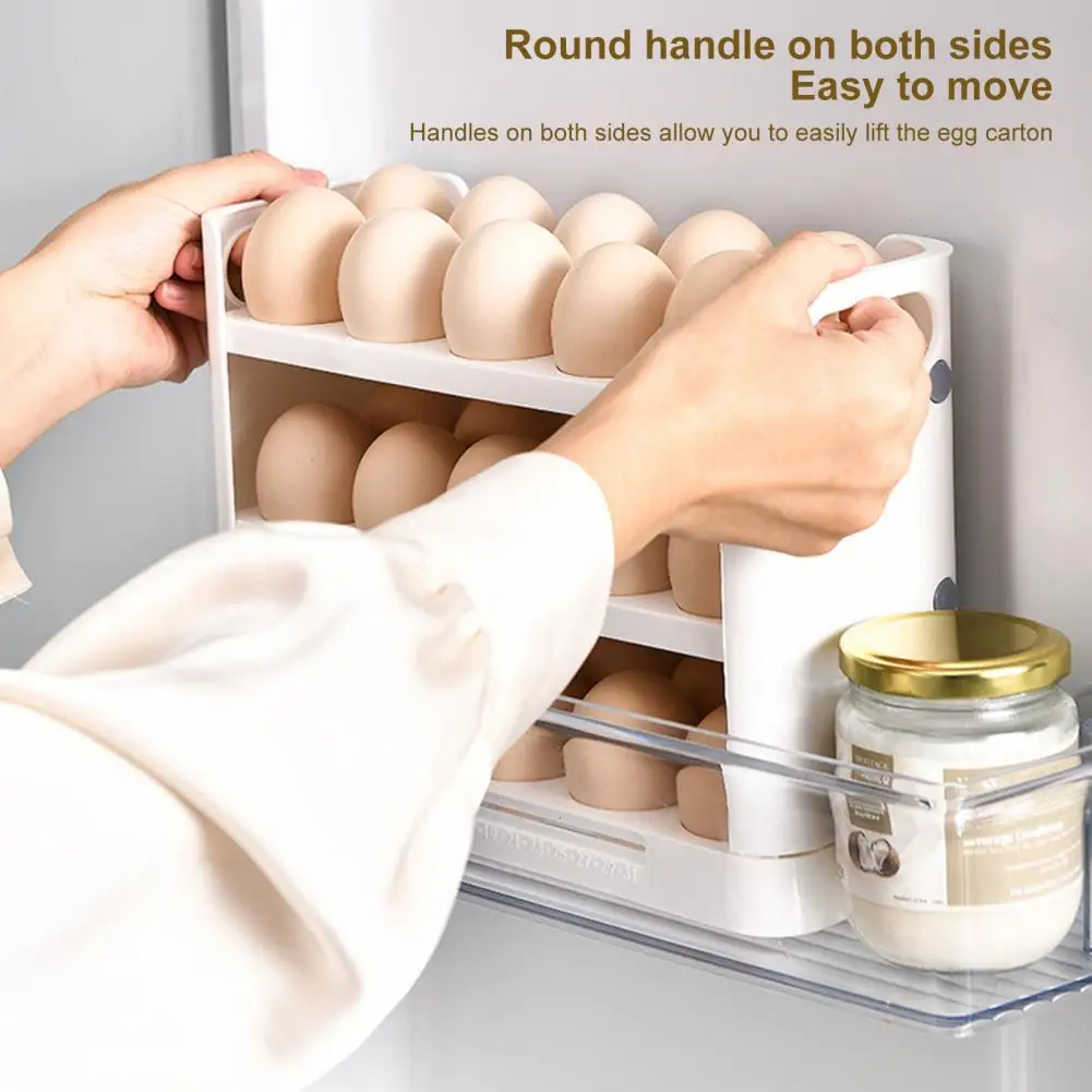 Egg Organizer Shelf Edge Large Capacity with Handle Save Space Burr Free Rotating Kitchen Storage Tray Kitchen Supplies