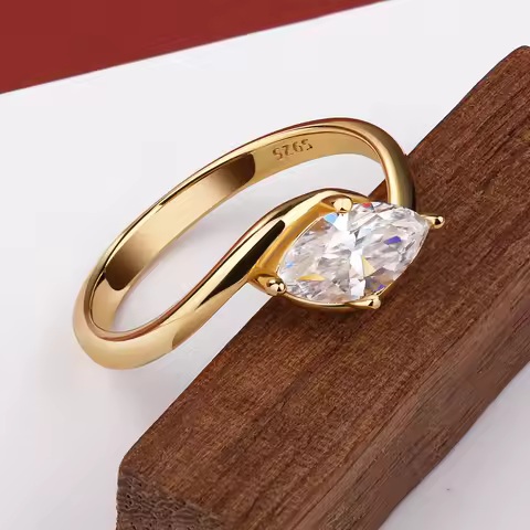BXINY 1/2CT Marquise Moissanite Ring S925 Silver 18K Gold Plated for Women Men Solitaire Wedding Band Gift Fine Jewelry with GRA
