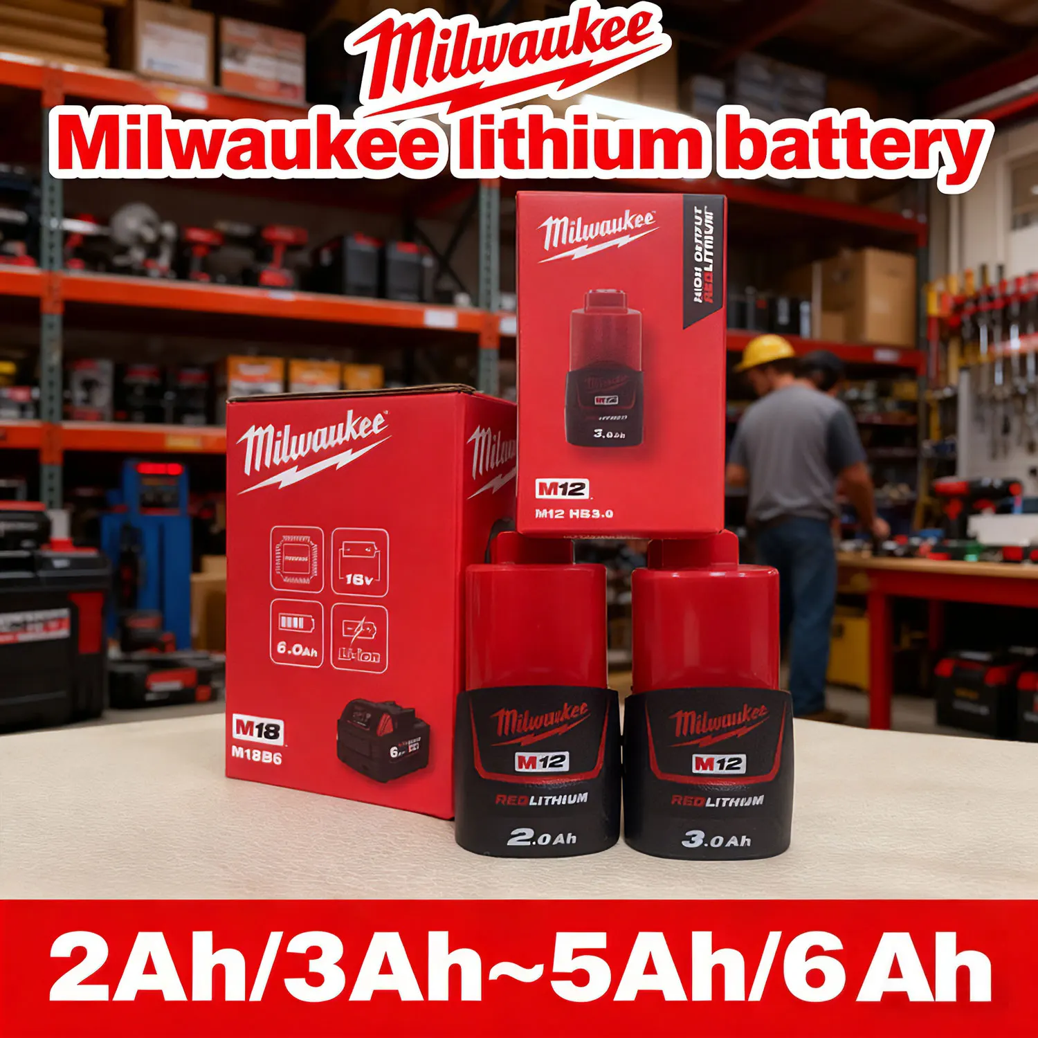 Baterie Milwaukee M12/M18 12V pro elektrické nářadí, lithiová, 48-11-2411 48-11-1860 1850 1840 mil-12a lim B6 2Ah/3Ah-5Ah/6Ah, dobíjecí - náhled 5