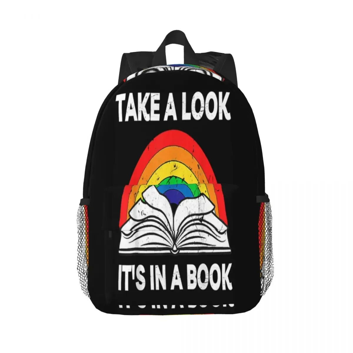 Take A Look It's In A Book Reading Vintage Retro Rainbow Backpacks Boys Girls Bookbag Children School Bags Rucksack Shoulder Bag