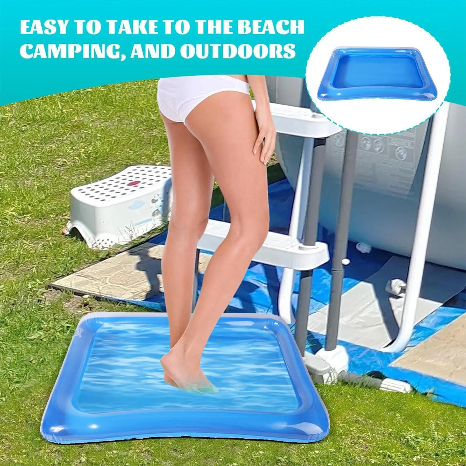 Portable Swimming Pool Footbath Bath Inflatable Multifunctional Foot Wash Basin Beach Camping Home Blue Foot Bath
