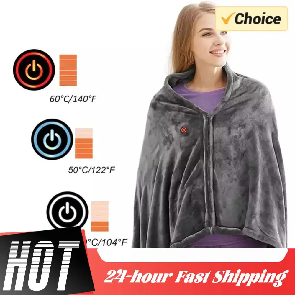 USB Heated Blanket Electric Heated Shawl 3 Heating Level Wearable Heated Blanket Coral Velvet Body Warmer Fast Heating Blanket