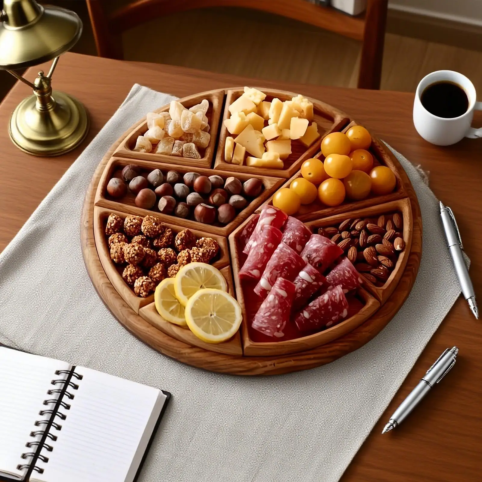 

Trays for Serving Food Large Serving Tray with 8 Removable Compartments Wooden Platter Charcuterie Board for Vegetable Fruit