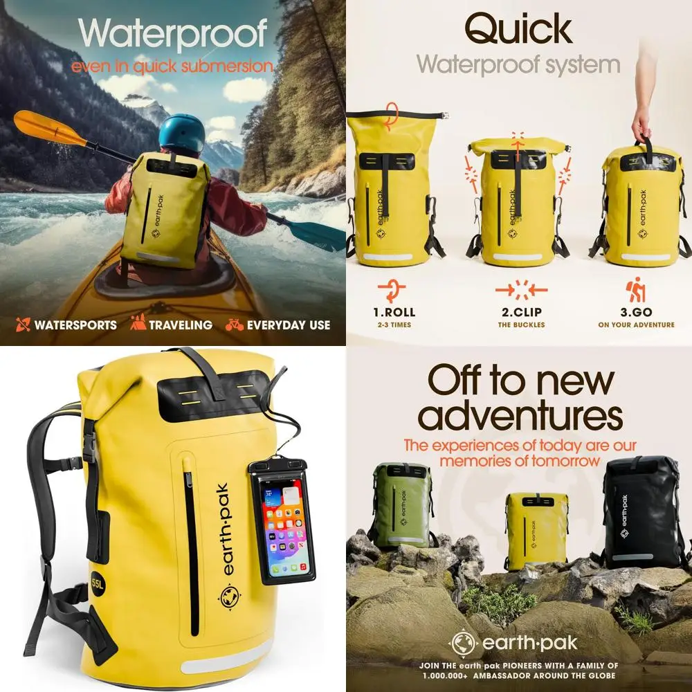 حقيبة ظهر Earth Pak المقاومة للماء - حقيبة ظهر للمشي لمسافات طويلة شديدة التحمل - حقيبة إغلاق قابلة للطي - حقيبة جافة مبطنة مقاومة للماء #1