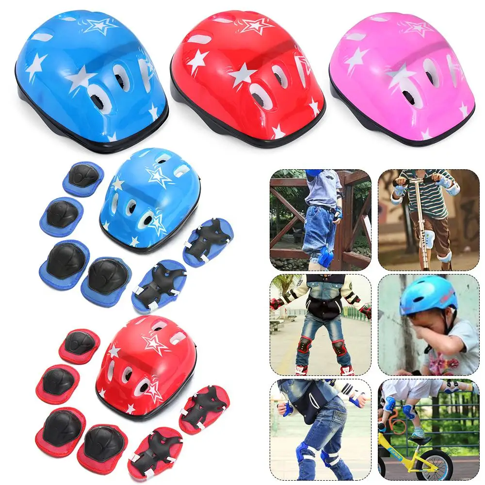 Blue Red Pink Bike Safety Children's Sports Guard Set For Skate Cycling Kid Helmet Kids Protective Gear Sets Knee Elbow Pad Set