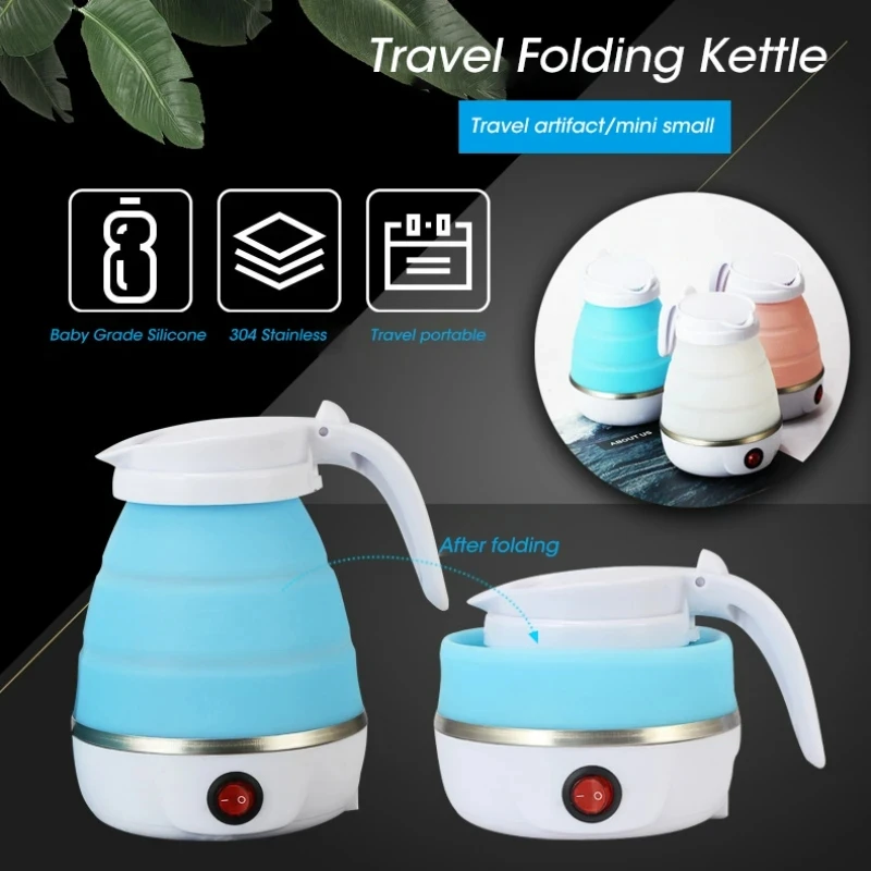 Mini chaleira dobrável chaleira elétrica de silicone portátil bule aquecedor de água ao ar livre viagem casa pote chá chaleira de água 0.6l 600w