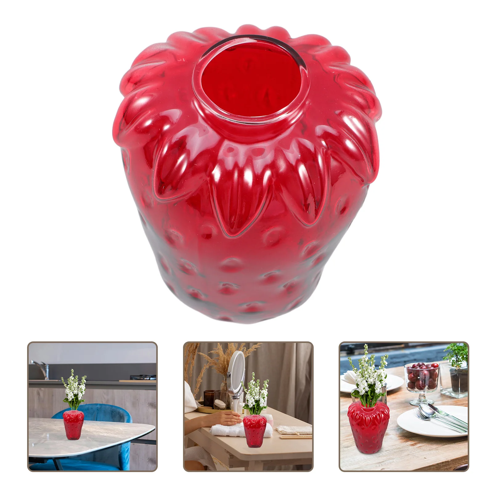 

Creative Red Strawberry Glass Vase Hydroponic Flower Bud Vase Modern Decorative Glass Bottle Cute Home Decor for Living Room