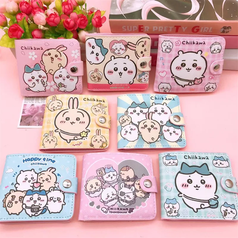 Miniso Kawaii Anime Self Deprecating Bear Fury Chiikawa Hachiware Usagi Cute Cartoon Short Style Card Holder Wallet Girls Gifts