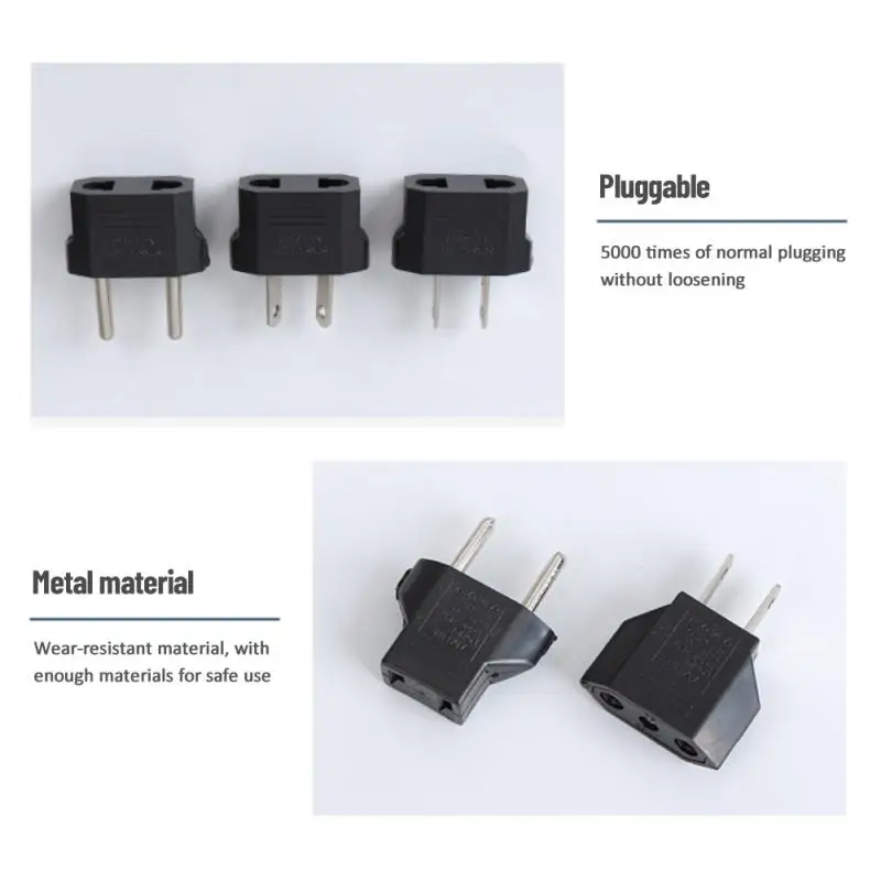 1~5PCS Universal US To EU Plug USA To Euro Europe Travel Wall Power Charger Outlet Adapter Converter 2 Round Socket Input Pin