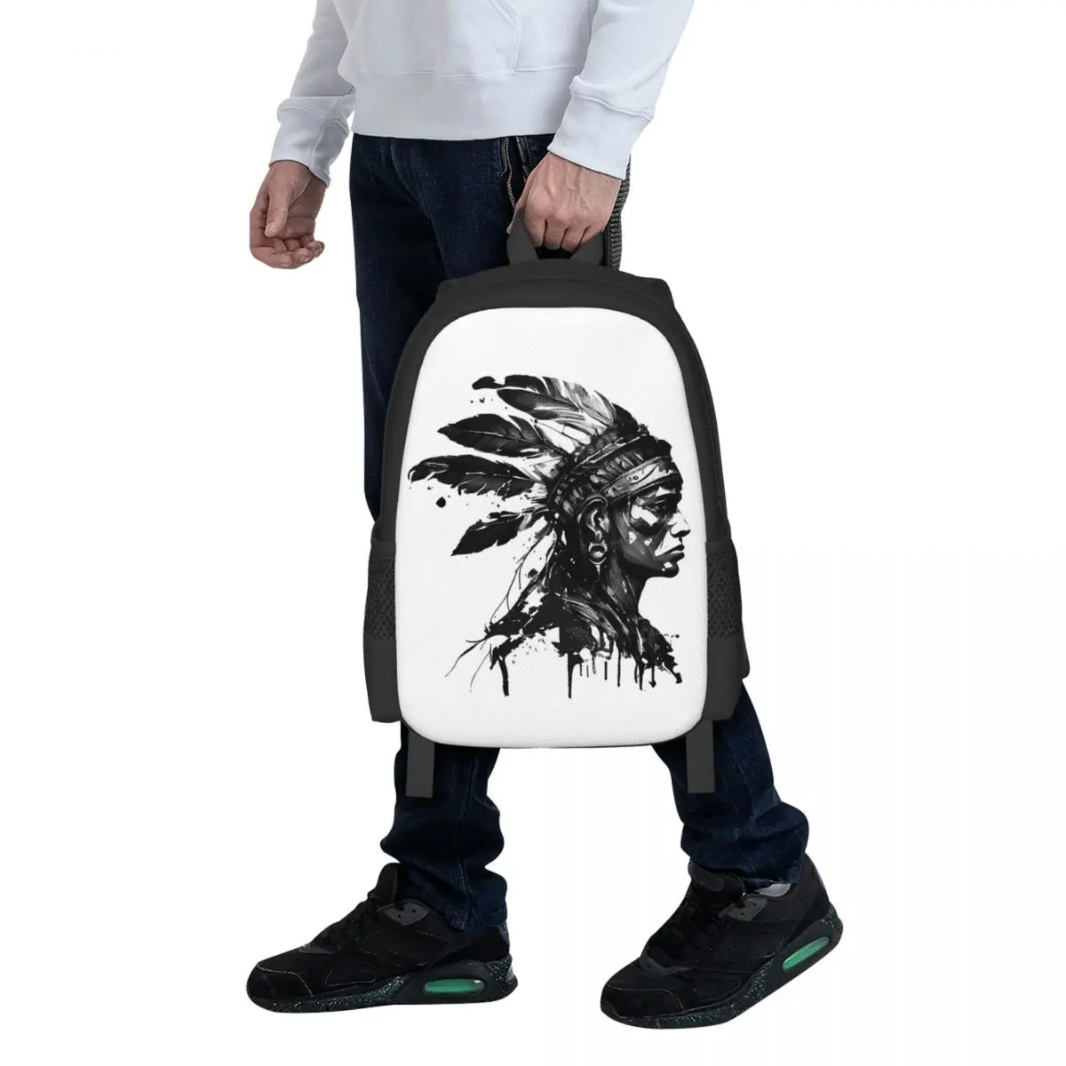 Drawn Style Aztec Warrior Student Backpack School Bag Hiking Travel Daypack for Men Women Fashion Bookbag Shoulder Bags