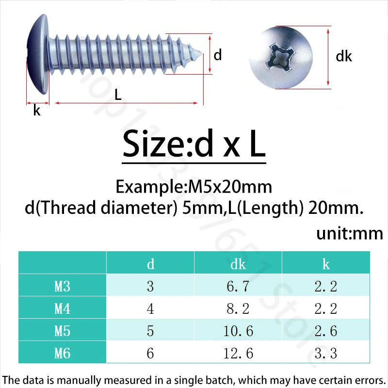 5pcs-100pcs Cross Recessed Flat Head Self-Tapping Screws Blue Zinc Carbon Steel Phillips Truss Head Screw M3 M4 M5 M6 TA Screws