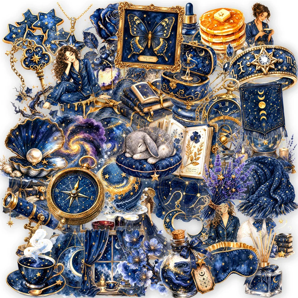10/30/50 Stück Mitternachtsblaue Traumhafte Sternenhimmel-Aufkleber Ästhetische Transparente Aufkleber für Laptop, Koffer, Handy Vintage Cartoon-Sticker