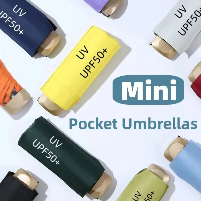 

Pocket Rain Umbrella Mini Sun Umbrella Solid Color Folding UV Ultraviolet Protection Sunny Pocket Parasol Compact And Portable