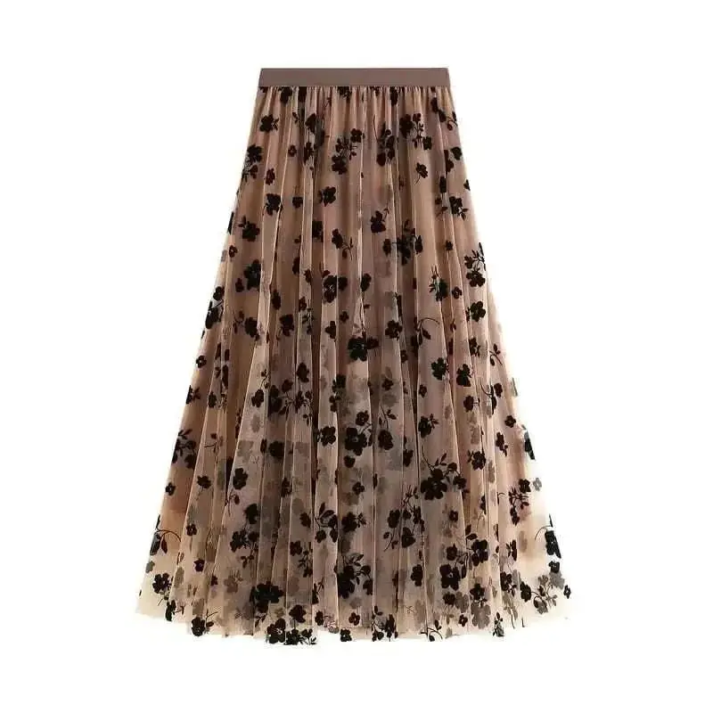 High Waist Streetwear Black Skirt Long Skirt Korean Fashion Harajuku Kawaii Y2k Midi Maxi Tull Skirt Autumn 2026 Vintage Elastic