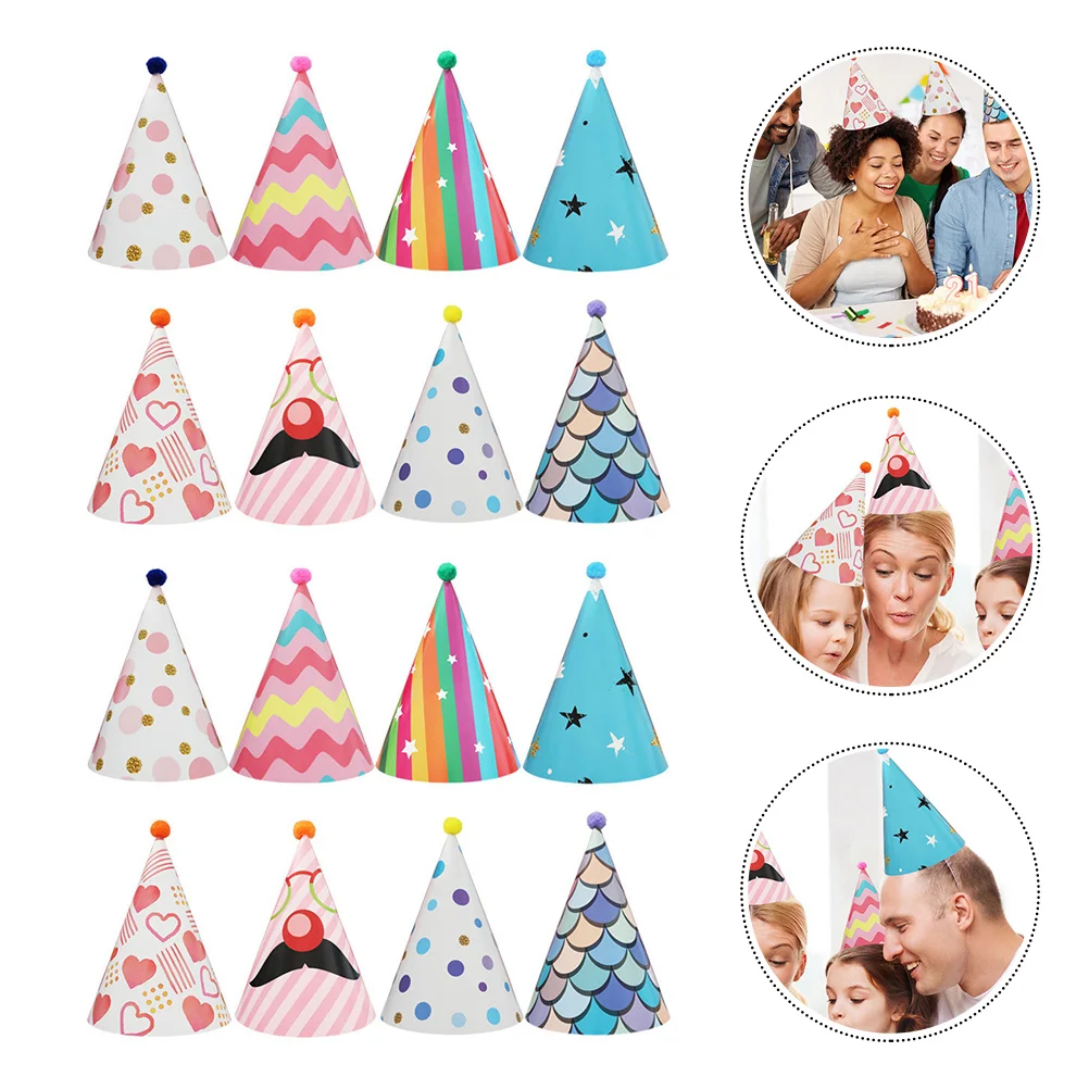 

16 Pcs Birthday Hat Kids Party Cap Sequin Ball Aldult Hats Headdress Ornament Baby