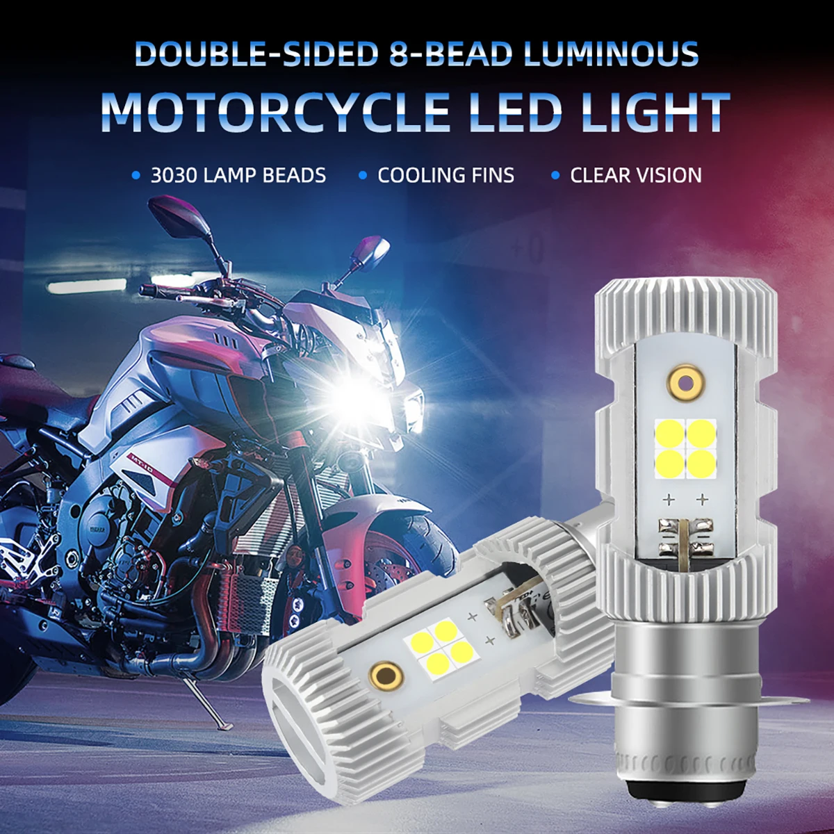 

1PC P15D T19 LED Motorcycle Headlight Bulb 9-96V 6000Lm Dual Color Hi Lo Beam Lamp 8SMD 3030 Chips Motorbike Signal Light Bulb