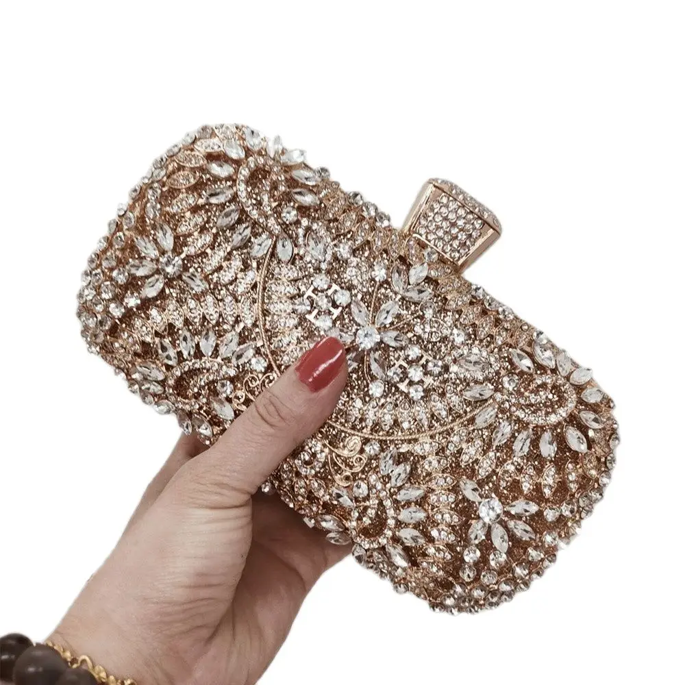 

ChailwinDiamond Wedding Clutch Purse Luxury Women Handbag Design Party Shoulder Bag Flower Hollow Out Pattern Ladies Evening Bag