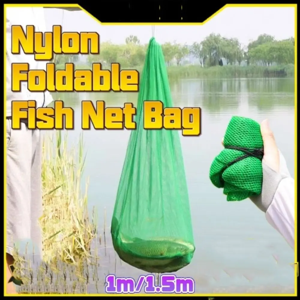 Green Fishing Net Bag Toughness Nylon Foldable Fishing Basket And Protection Green Fish Cage Fishing