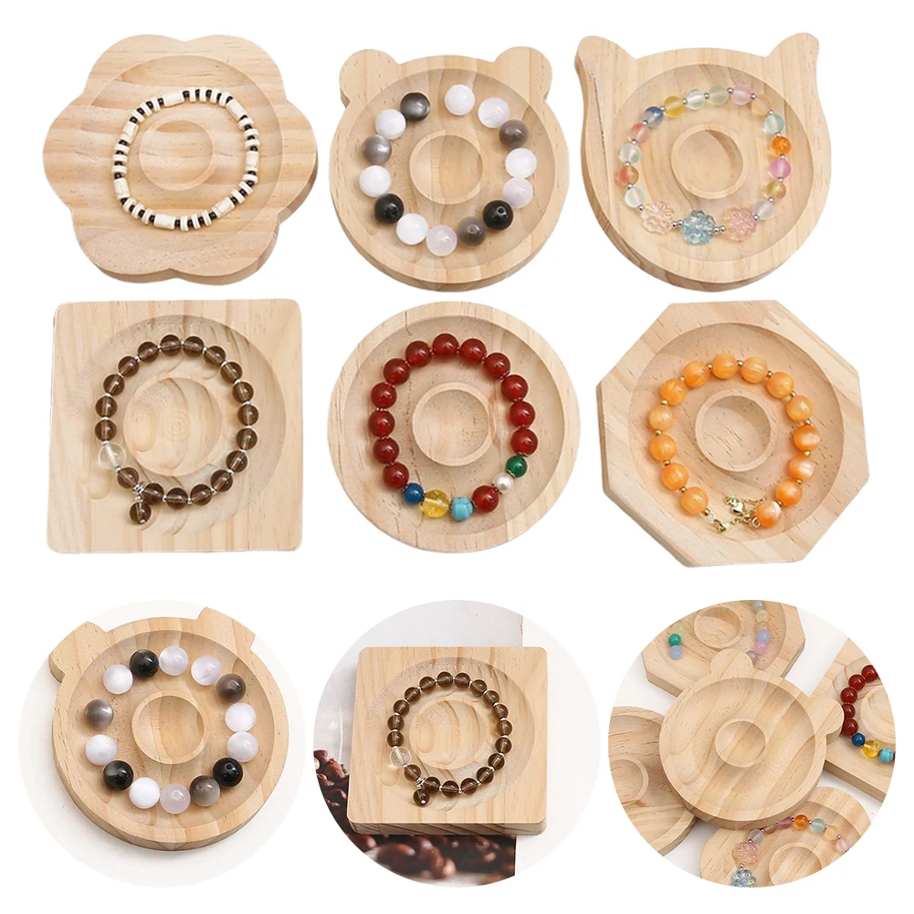 

6Pcs Wooden Jewelry Display Plate Multifunctional Jewelry Organizer Tray Bracelet Necklace Organizer for Home Store Use