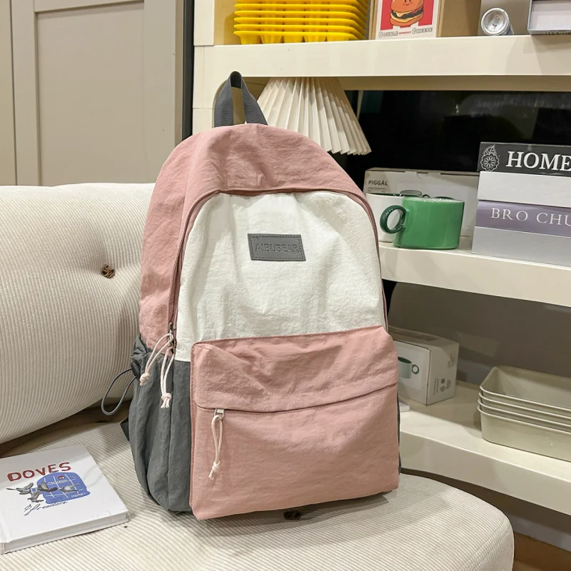 Color-Block Backpack for Women, Large Capacity, Casual and Versatile, Suitable for Middle and Primary School Students, Lightweig