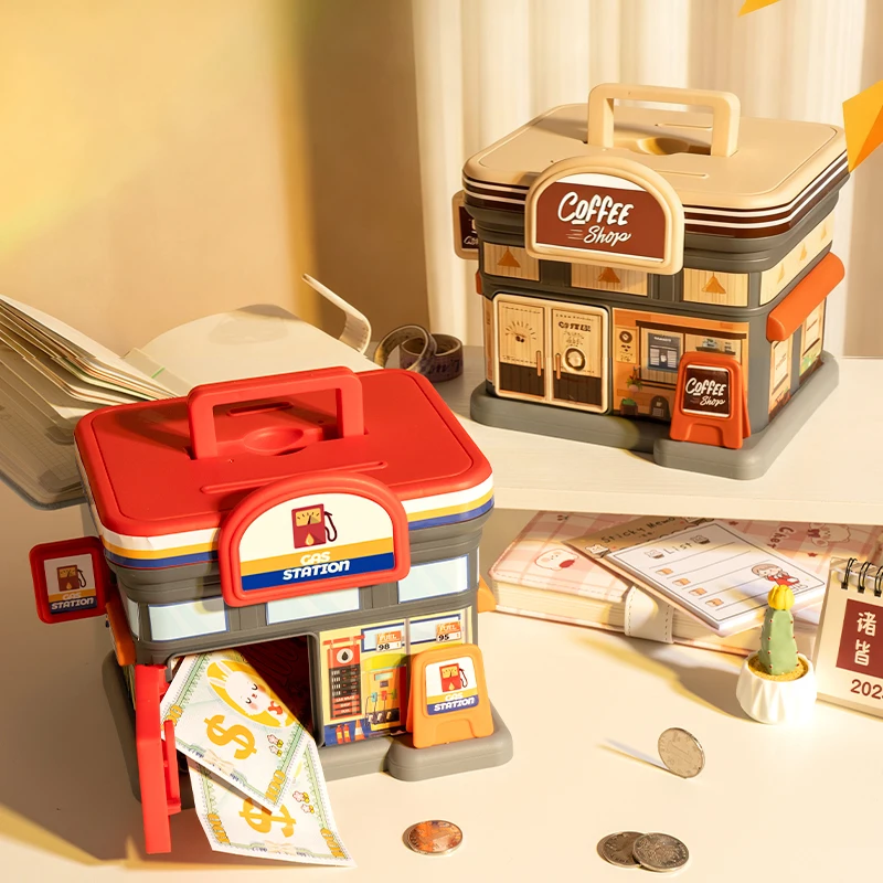 Spaarpotten Plastic spaarpot, muntbank met grote capaciteit DIY-stickers Spaarpotten met sleutel, voor verjaardag, Pasen, kerstcadeau