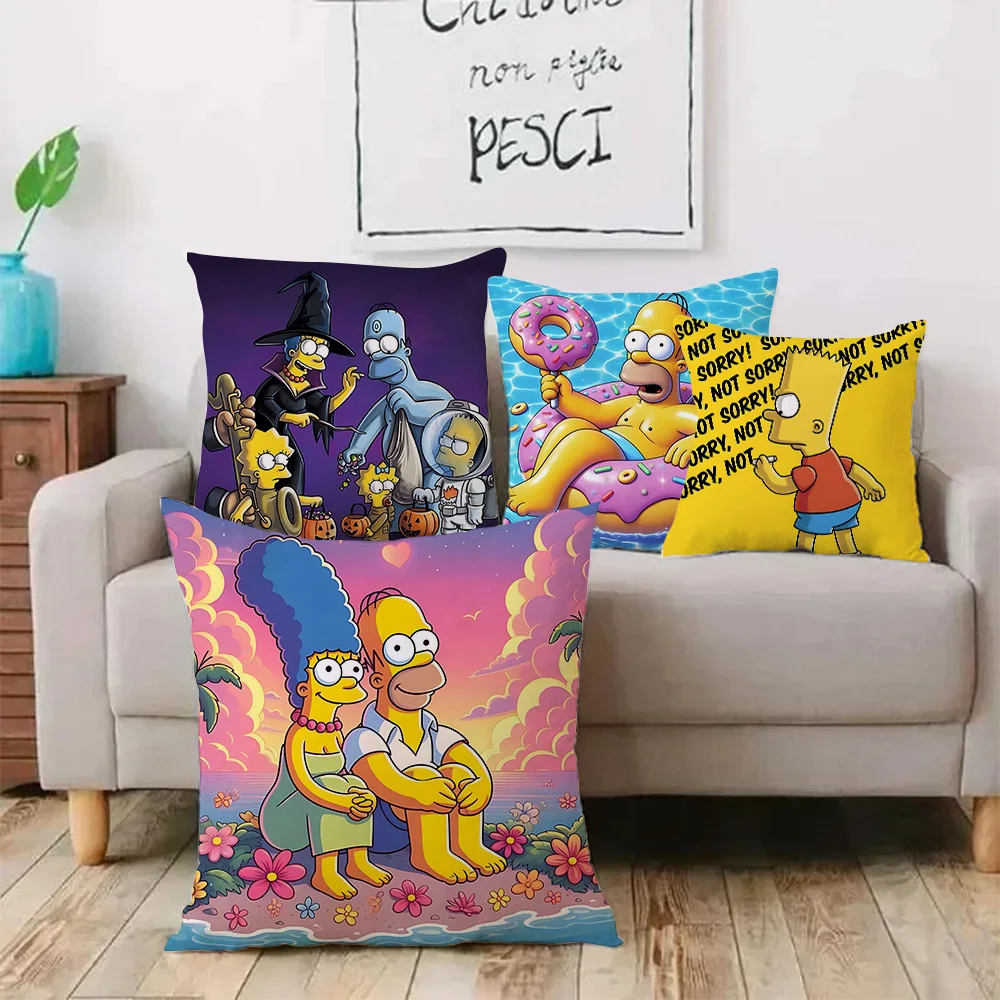 

Funny Anime Cartoon S-Simpsons Pillow Covers Cartoon Sofa Decorative Home Double-sided Printing Short Plush Cute Cushion Cover