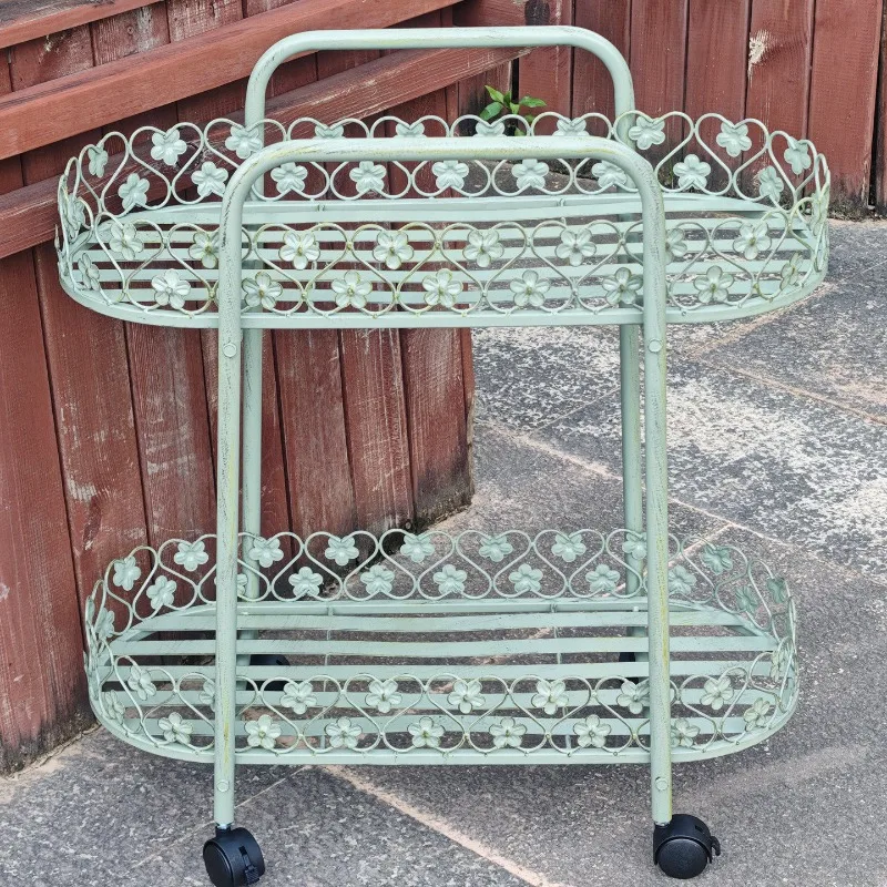 Double-Tier Iron Plant Stand Indoor Outdoor Garden Shelf Riser Balcony Storage Display Cabinet Rustic Patio Planter Holder