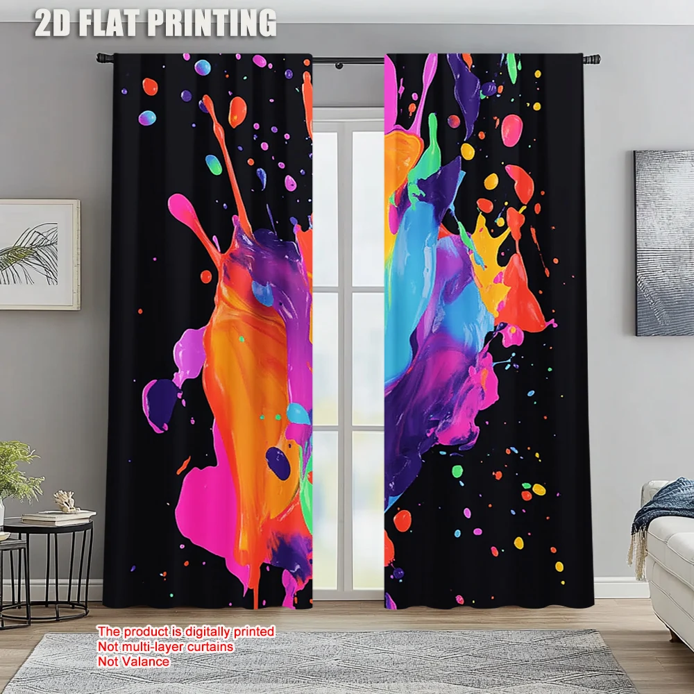 

2pc, Window Drapes Paint Splatters Machine Washable Fabric,Without Electricity Party Decorations Perfect for Office decoration