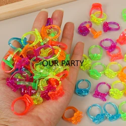 50Pcs Colorful Transparent Finger Rings Play House Jewellery Toy for Kids Girl Birthday Party Favors Baby Shower Gift Goodie Bag