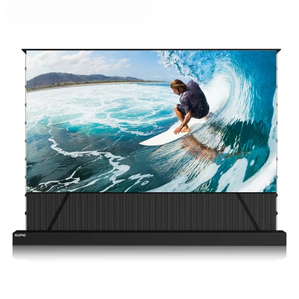 

72-120 Inch WUPRO CBSP Electric 4K Projection Screens Black & White Shell Motorized Floor Rising Screen