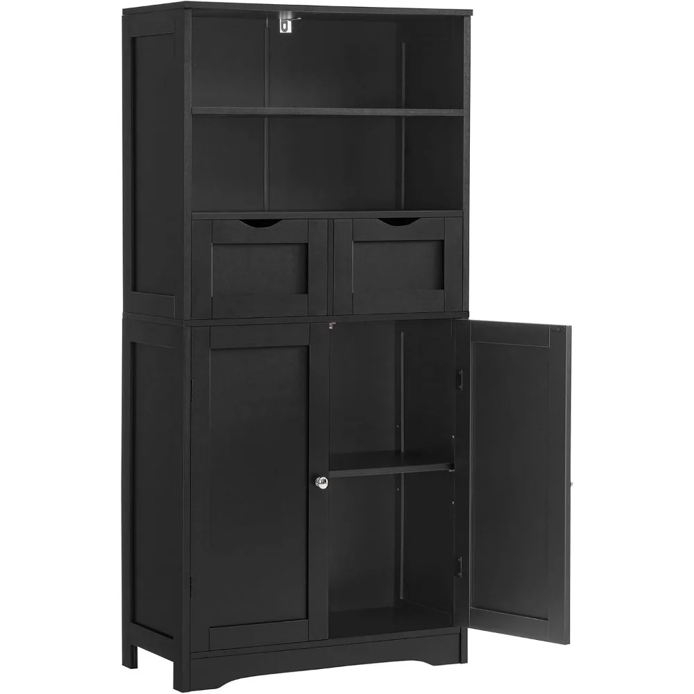 

Tall Storage Cabinet, Black Storage Cabinet with 2 Drawers & Adjustable Shelves, Bathroom Cabinet for Living Room, Dining Room,