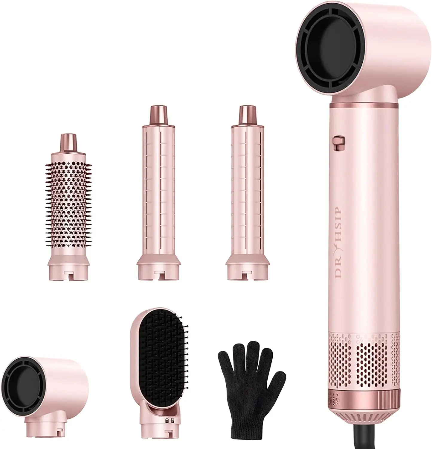

5-in-1 Hot Air Styler: Curl, Dry, Straighten & Volumize, Travel Hair Tool - Pink