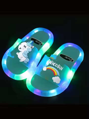 Children‘s Boys Girls Slippers Cartoon Unicorn Animals Prints Shoes Lighted Fashion Cute Shoes Bathroom Kids Toddler Slippers