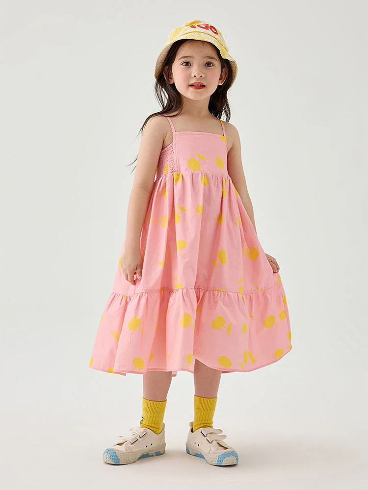

100% Cotton Baby Girls Vest Slip Dresses 2022 Summer New Arrivals Pink Cute Kids Clothes 100cm 140cm Floral Printed