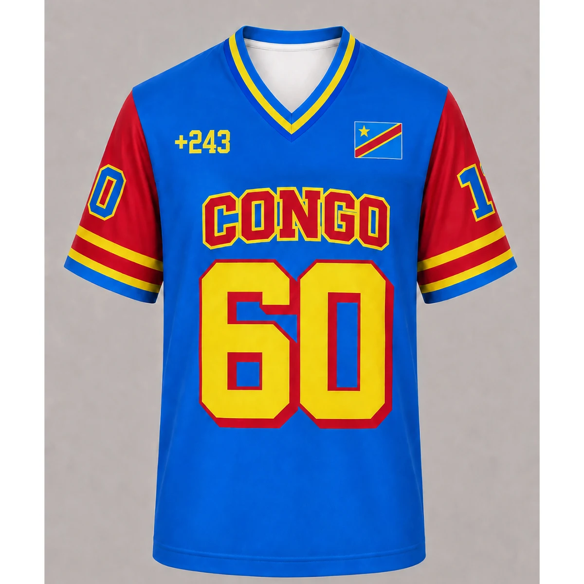 New Men's African Flag Color Print Congo Republic V-Neck T-Shirt Sweatshirt Casual Loose Training Street Style